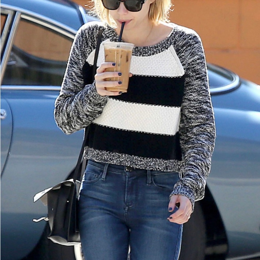 Express Black & White Color-blocked Striped Knit Sweater